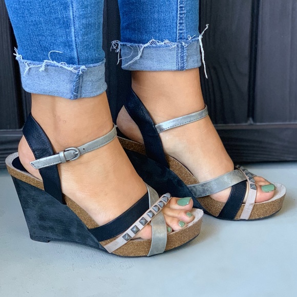 Urban Outfitters Shoes - Crisscross Studded Distressed Leather Wedge Sandal